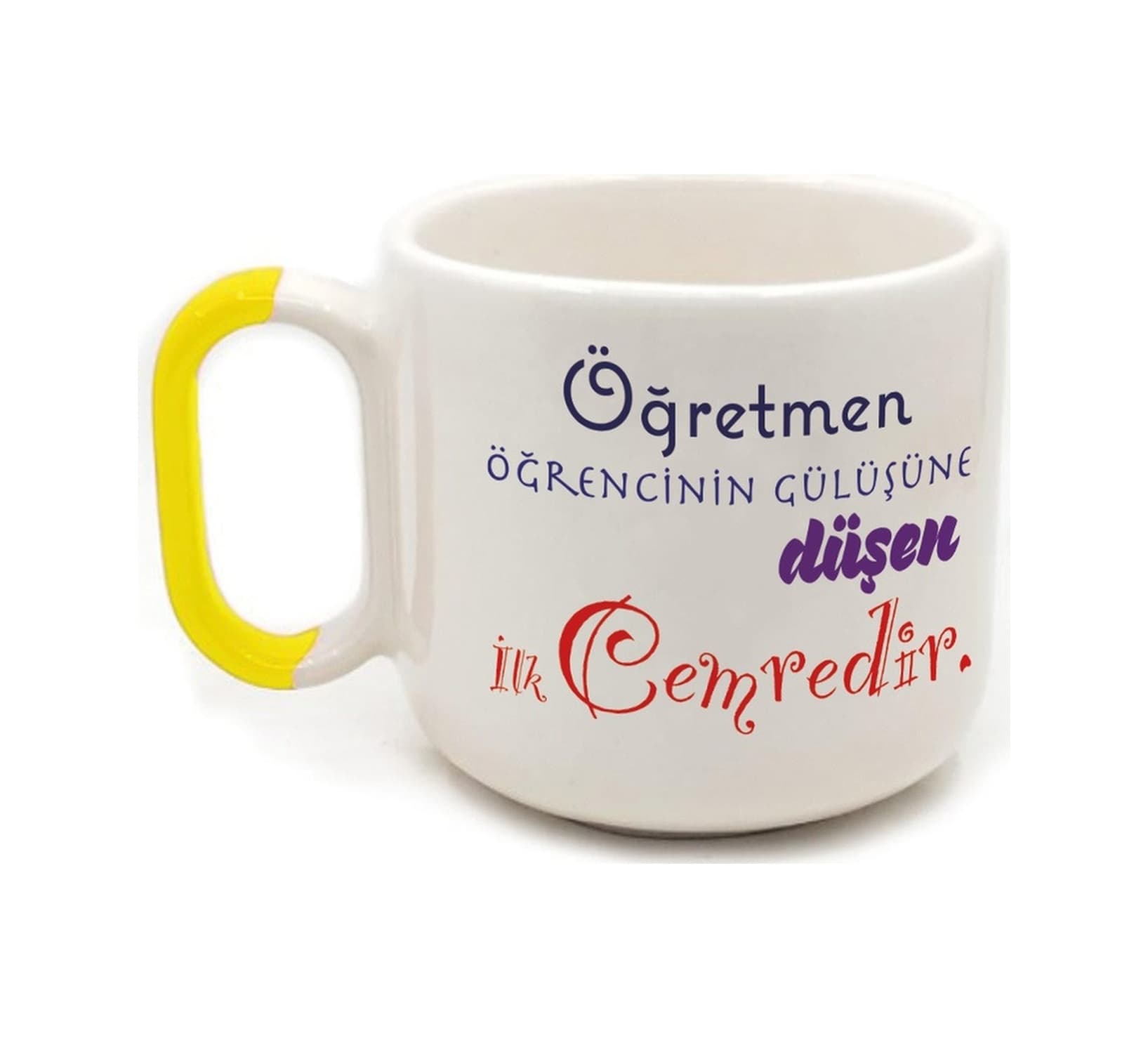 Öğretmen Öğrencinin Gülüşüne Düşen İlk Cemredir Baskılı Sarı Kulplu Arya Çay Kupa