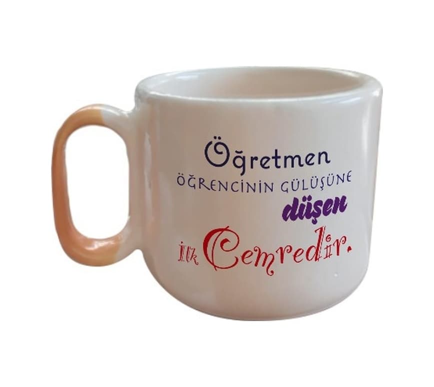 Öğretmenler Günü Renkli El Yazısı Tipografi Baskılı Turuncu Kulplu Arya Çay Kupa