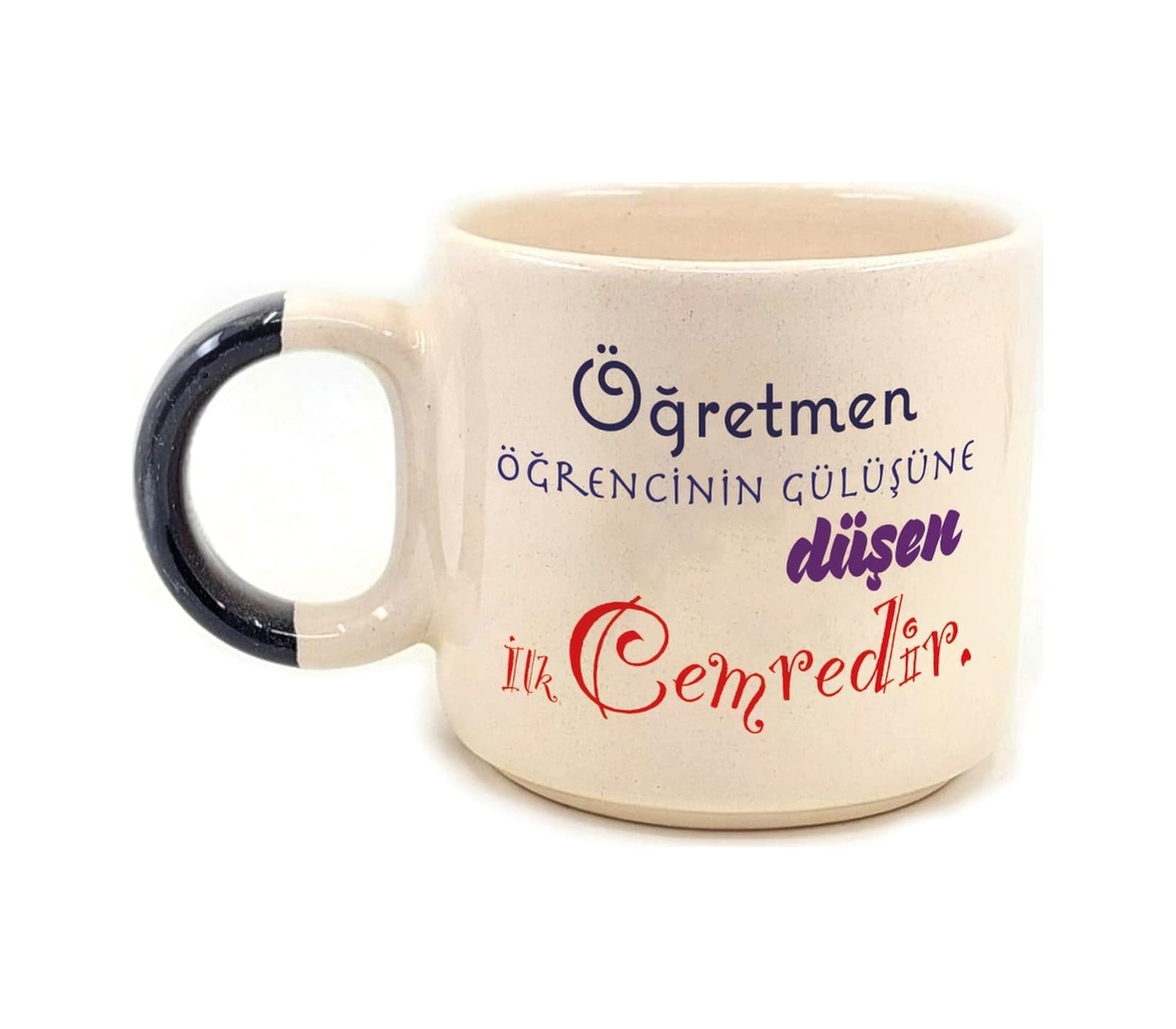Öğretmen Öğrencinin Gülüşüne Düşen İlk Cemredir Baskılı Siyah Kulplu P Kupa