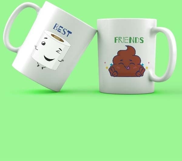 Mor Mürekkep Best Friends Tuvalet Kağıtlı Tasarım 2'li Kupa Seti