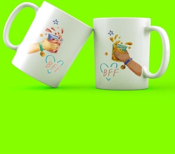 Mor Mürekkep Best Friends Forever Bff İçecekli Tasarım 2'li Kupa Seti