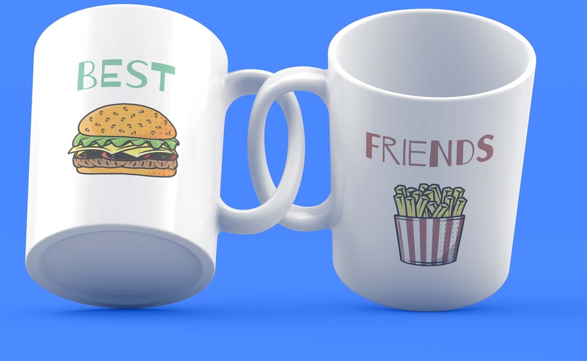 Mor Mürekkep Best Friends Hamburger Patates Tasarım 2'li Kupa Seti