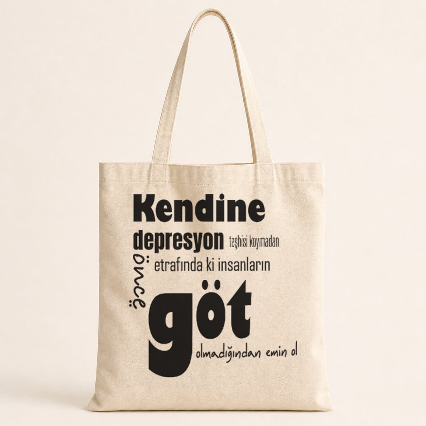Kendine Depresyon Teşhisi Koymadan Önce Baskılı Bez Çanta