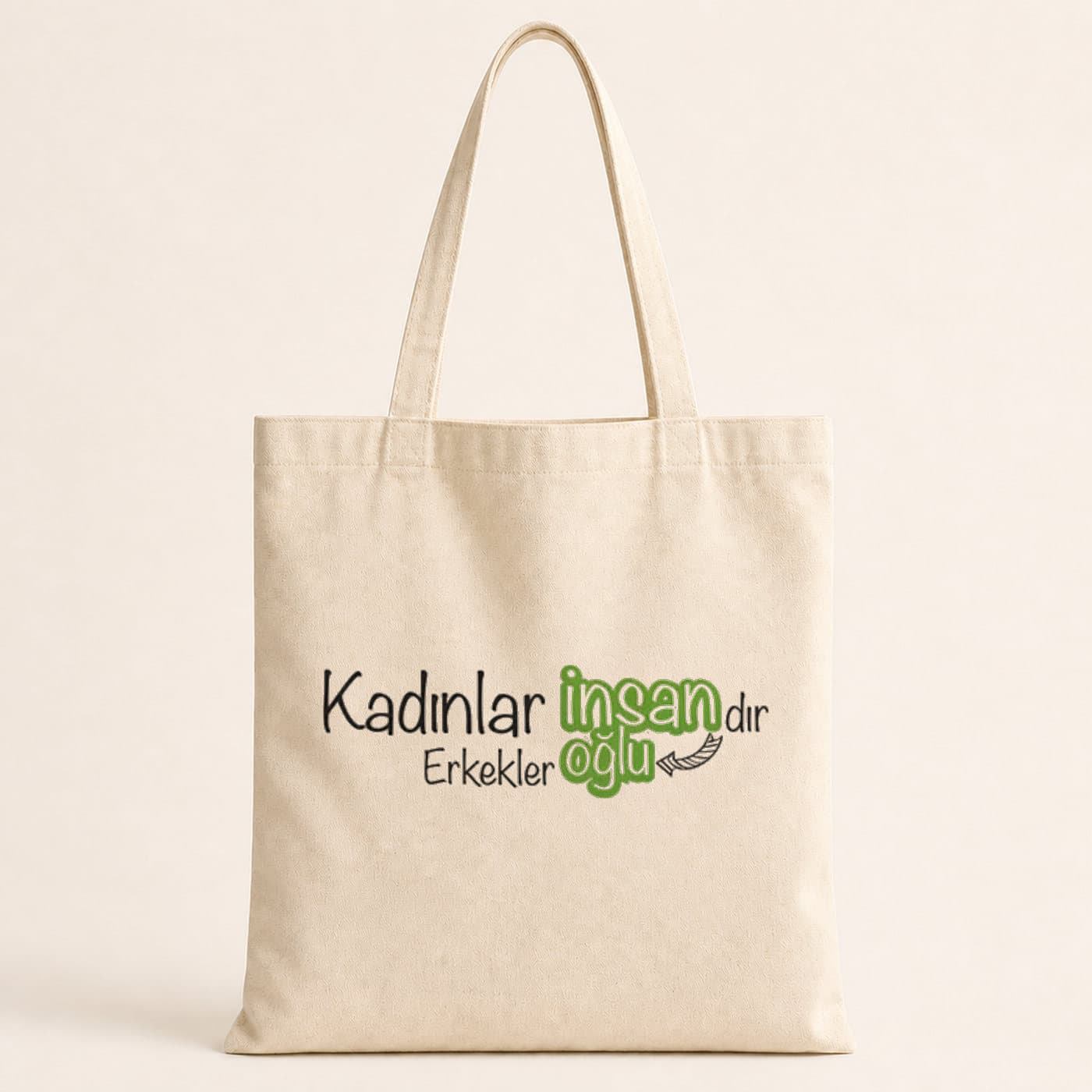 Kadınlar İnsandır Erkekler İnsanoğlu Baskılı Bez Çanta