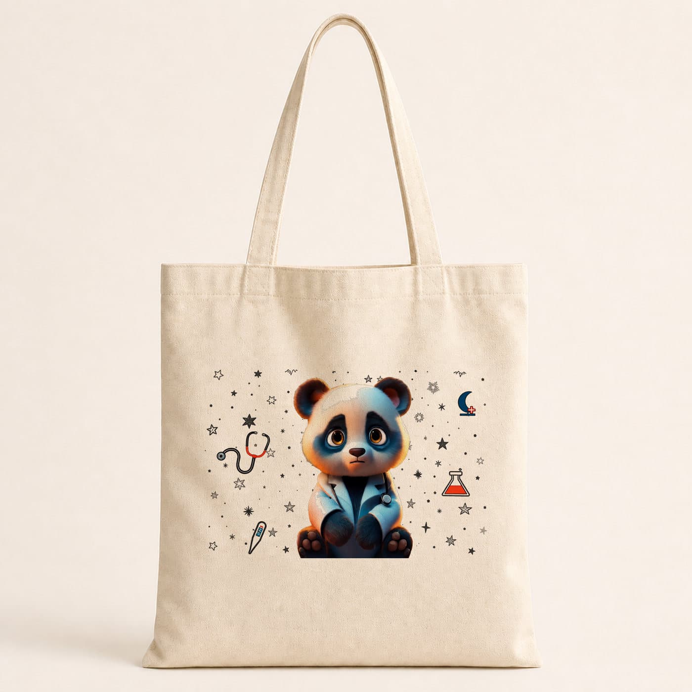 Sad Üzgün Panda - Meslek Doktor Baskılı Bez Çanta