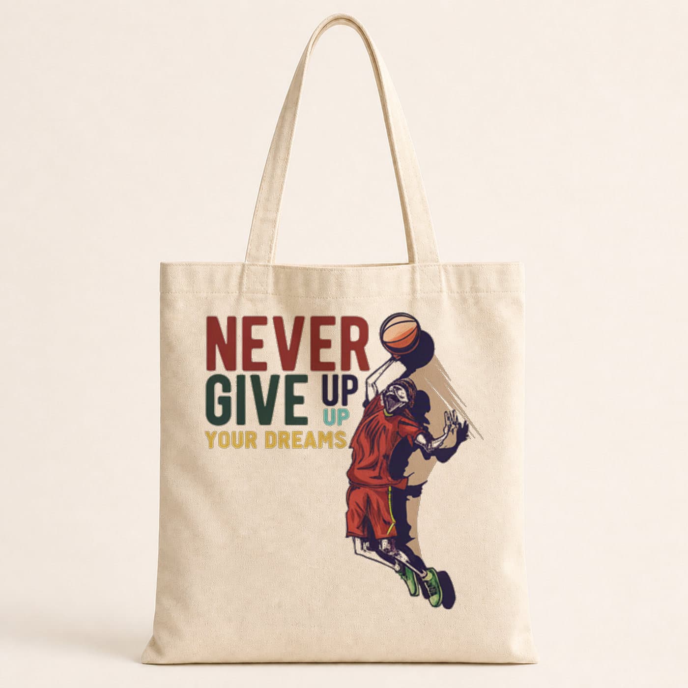 Nevergiveup Basketball Tasarım Baskılı Bez Çanta