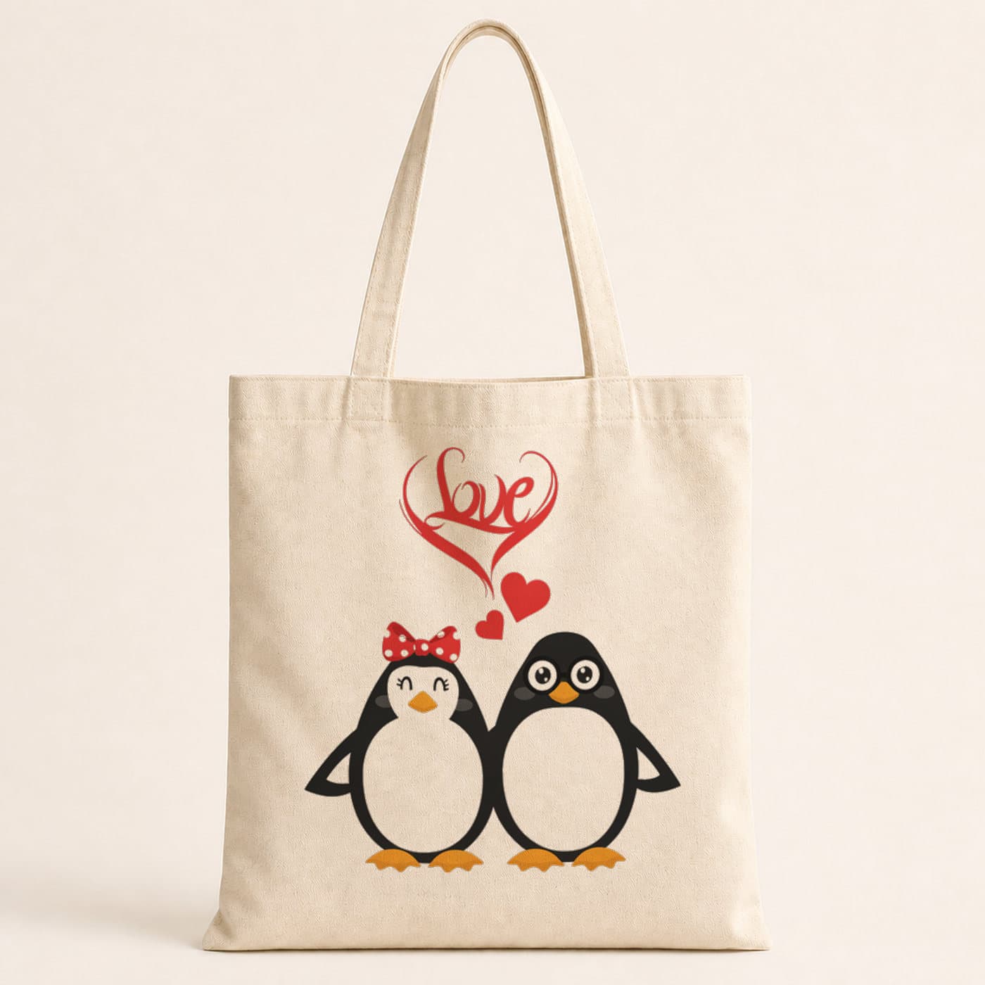 Love Penguenler Baskılı Bez Çanta