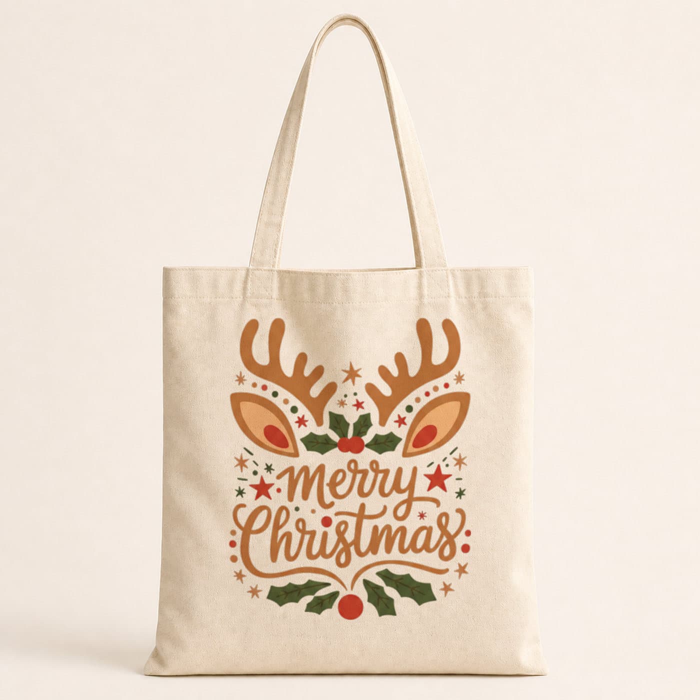 Merry Christmas Geyik Boynuzlu Baskılı Bez Çanta