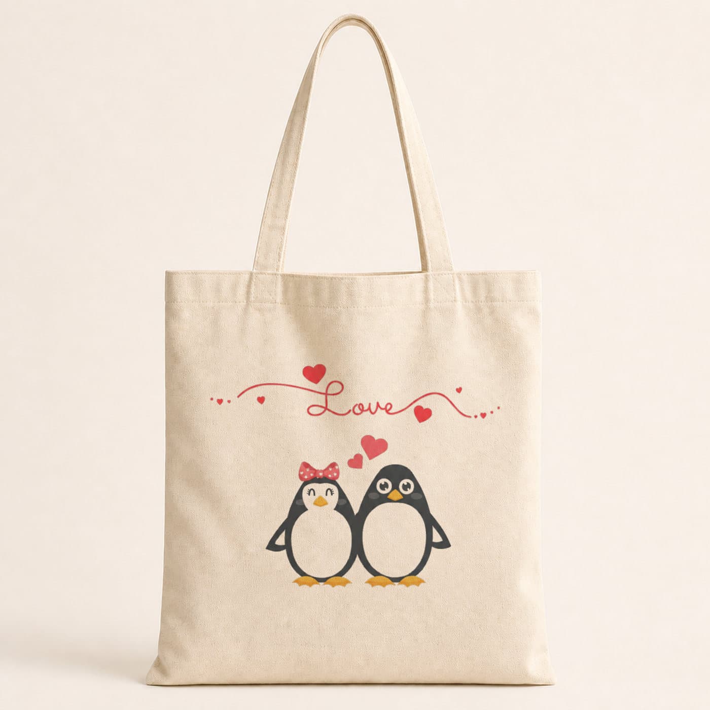 Love Penguenler Tasarım Baskılı Bez Çanta