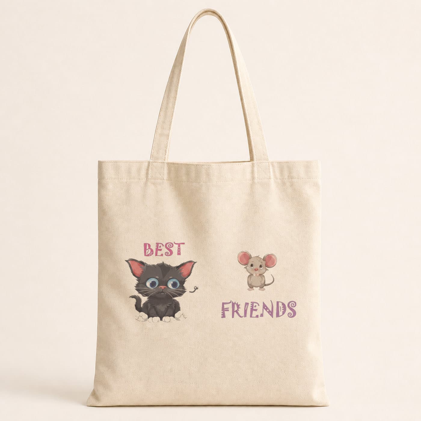 Best Friends Kedi Fare Baskılı Bez Çanta