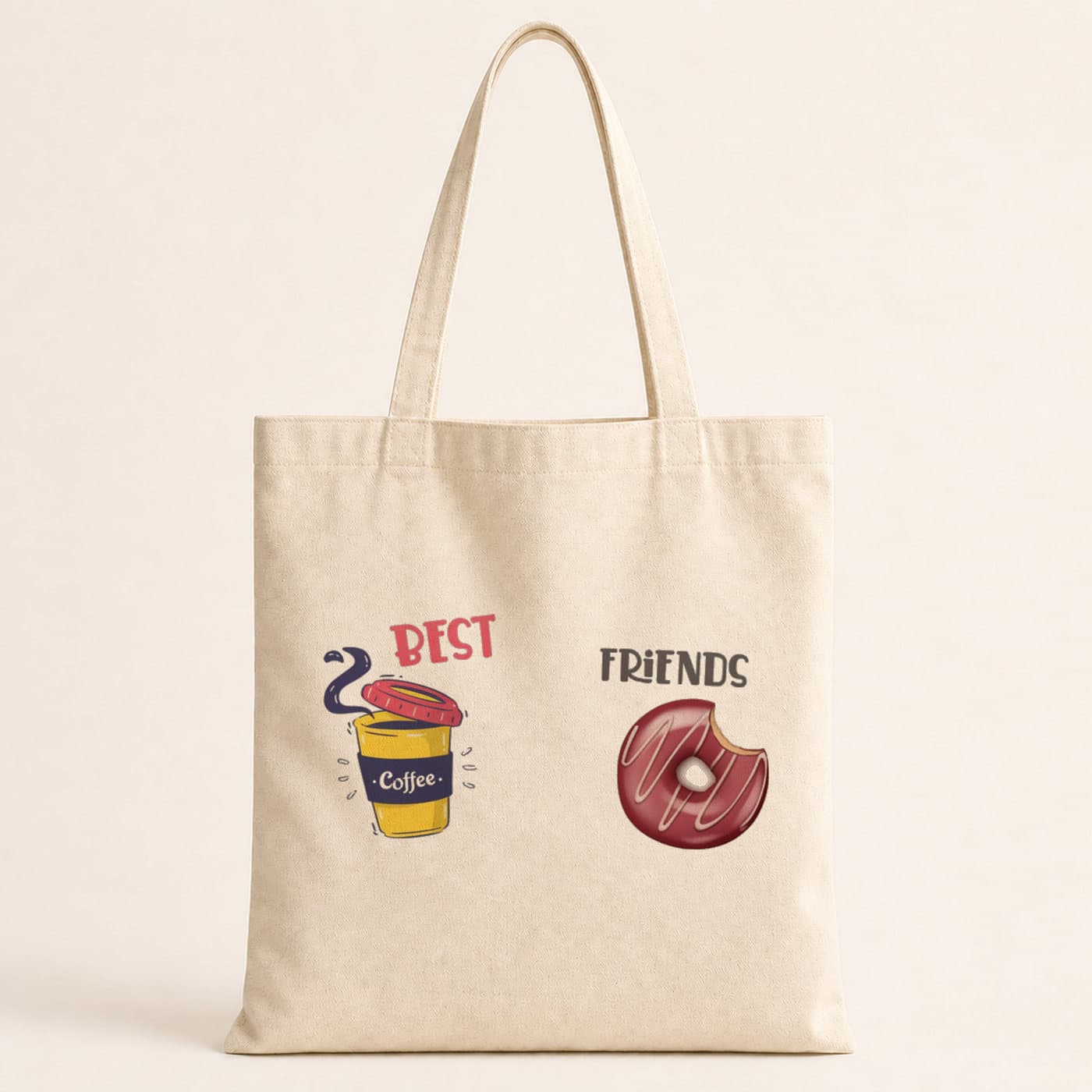 Best Friends Kahve Donut Baskılı Bez Çanta