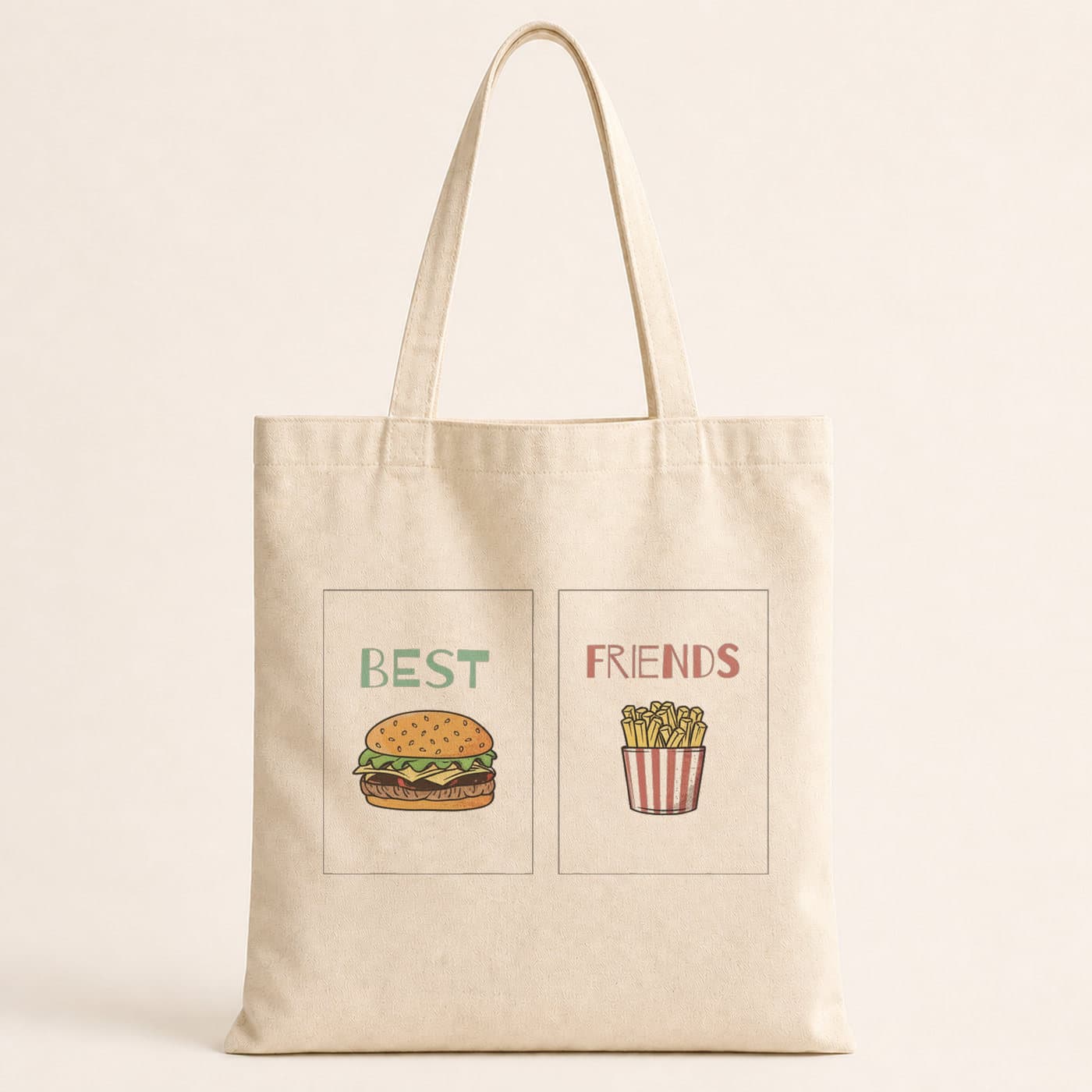 Best Friends Hamburger Patates Baskılı Bez Çanta