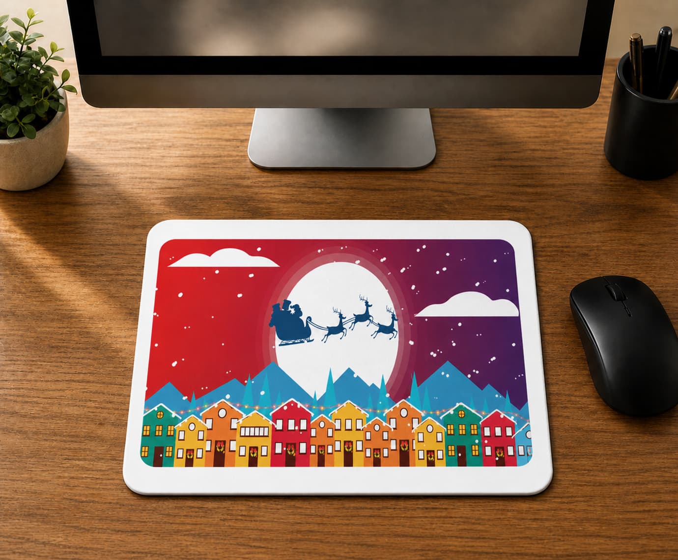 Yılbaşı Gecesi Kızak Ve Geyikleri - BASKILI MOUSE PAD