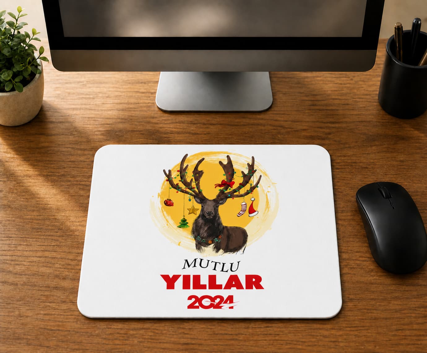 Mutlu Yıllar 2024 Geyik - BASKILI MOUSE PAD