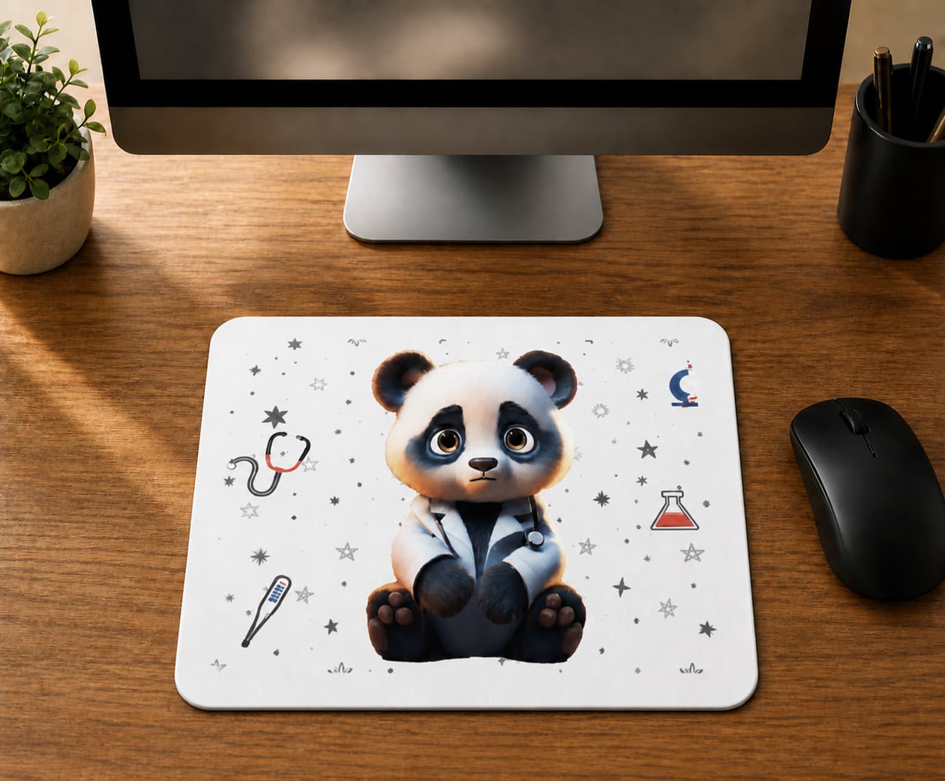 Sad Üzgün Panda - Meslek Doktor - BASKILI MOUSE PAD