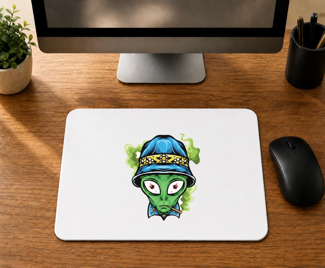 Mavi Şapkalı Uzaylı Tasarım - BASKILI MOUSE PAD