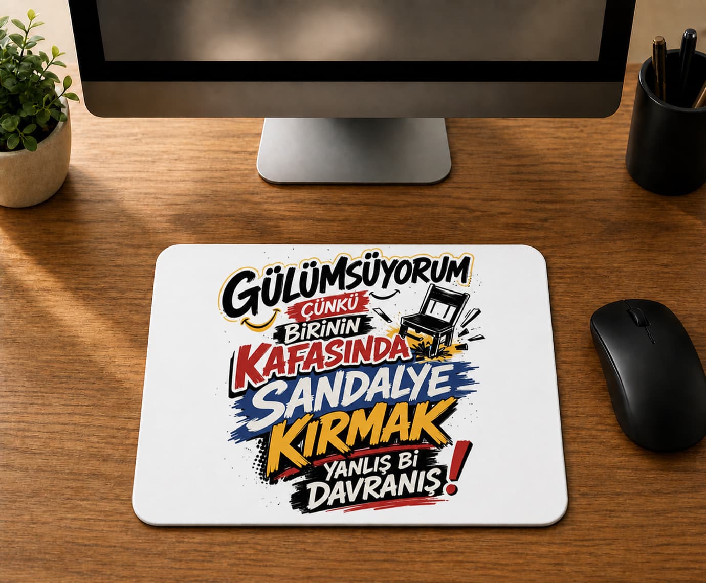 Gülümsüyorum Çünkü İnsanların Kafasında - BASKILI MOUSE PAD