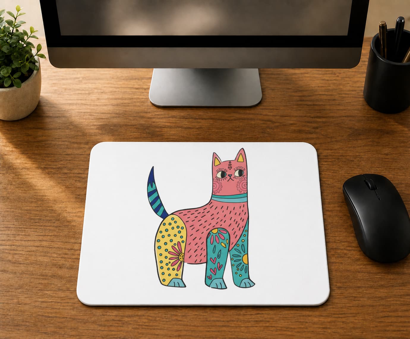 Sarı Pembe Kedi - BASKILI MOUSE PAD