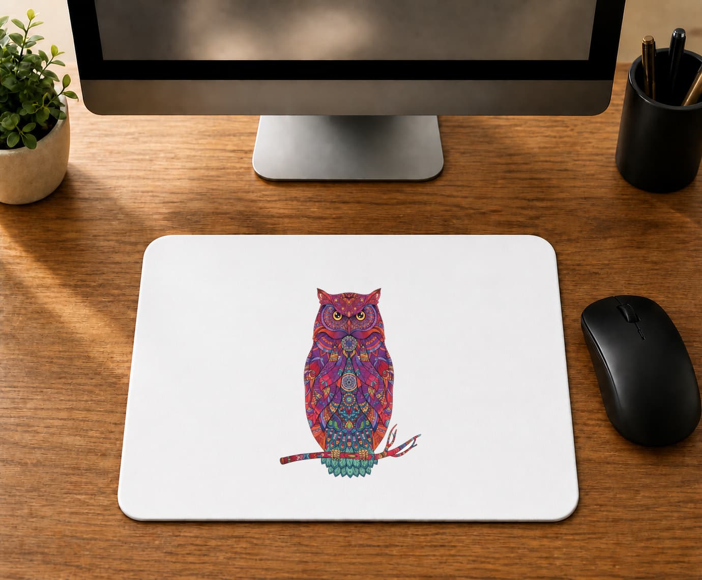 Renkli Baykuş Tasarım - BASKILI MOUSE PAD