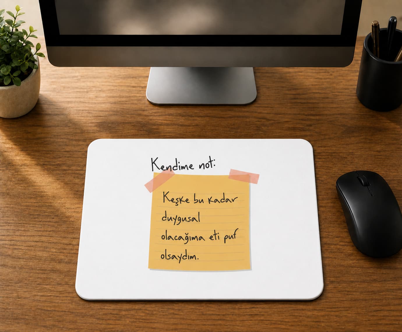 Kendime Not Keşke Bu Kadar Duygusal Olucağıma Eti Puf Olsaydım - BASKILI MOUSE PAD