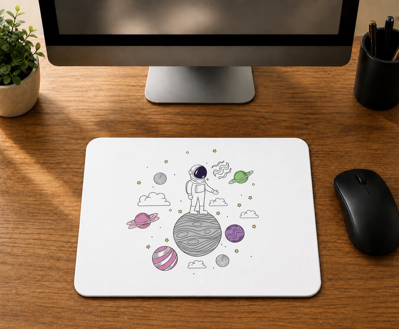 Gezegenler Ve Astronot Tasarım - BASKILI MOUSE PAD