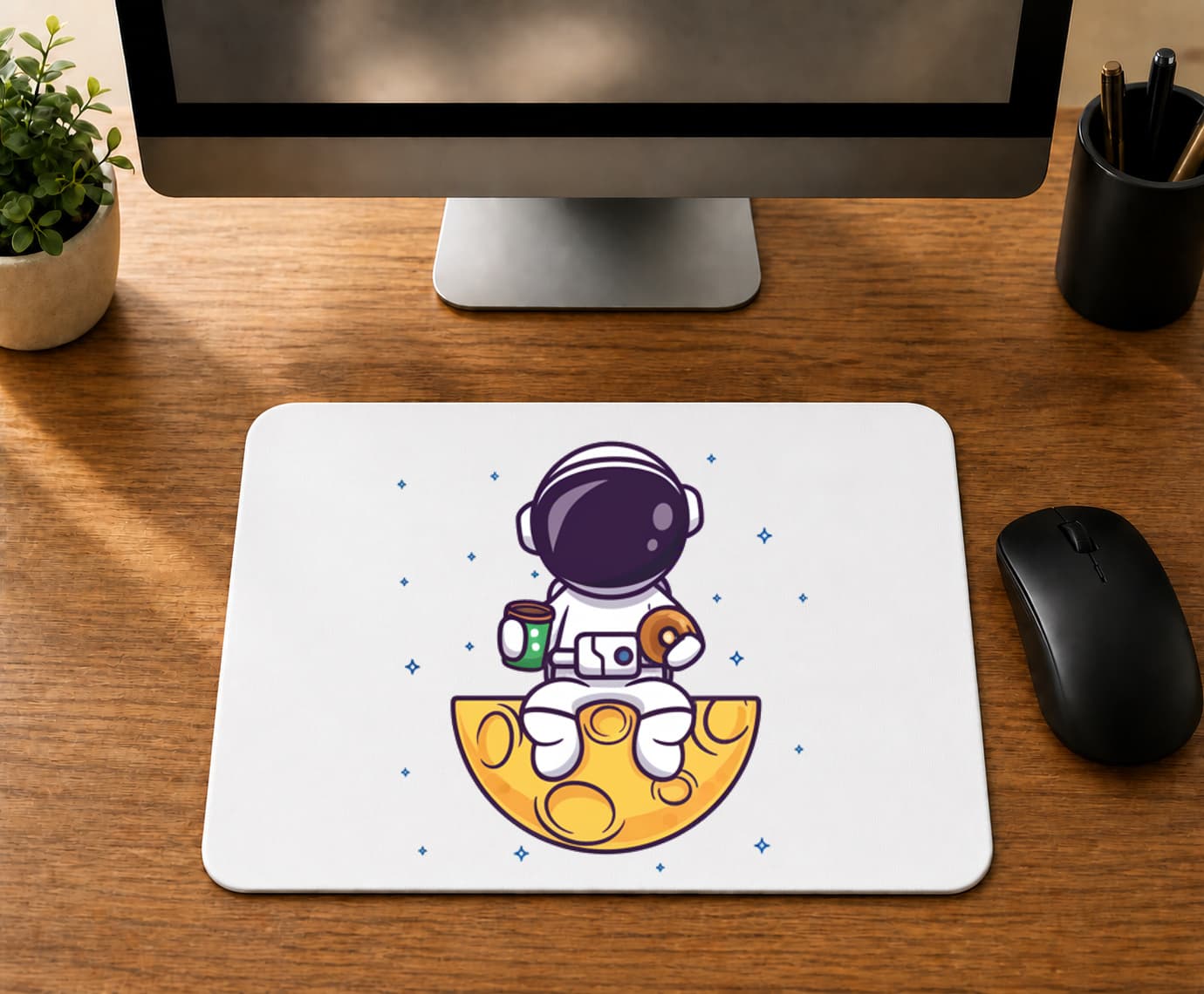 Astronot Kahve Saati Tasarım - BASKILI MOUSE PAD