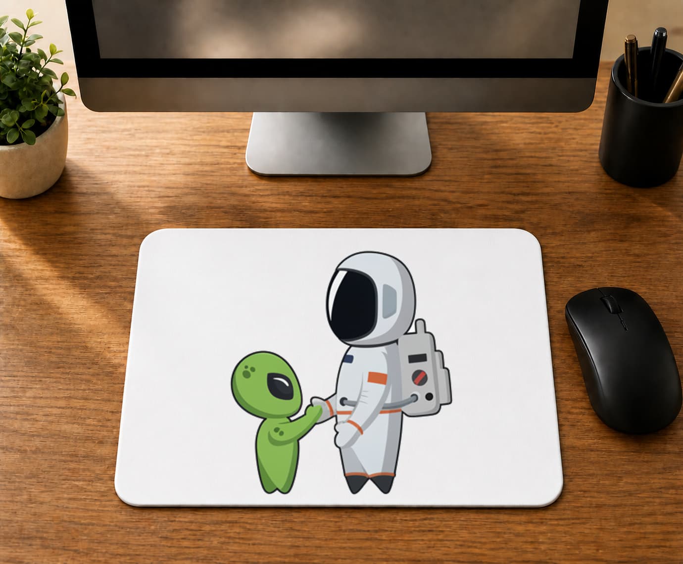 Astronot Ve Uzaylı Selam Tasarım - BASKILI MOUSE PAD