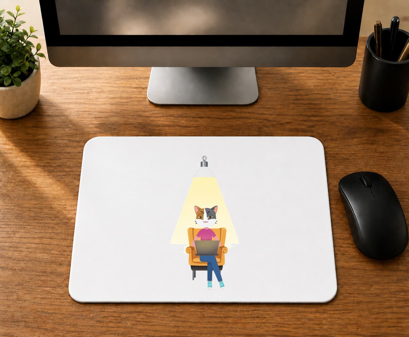 Işık Altında Kedi Tasarım - BASKILI MOUSE PAD