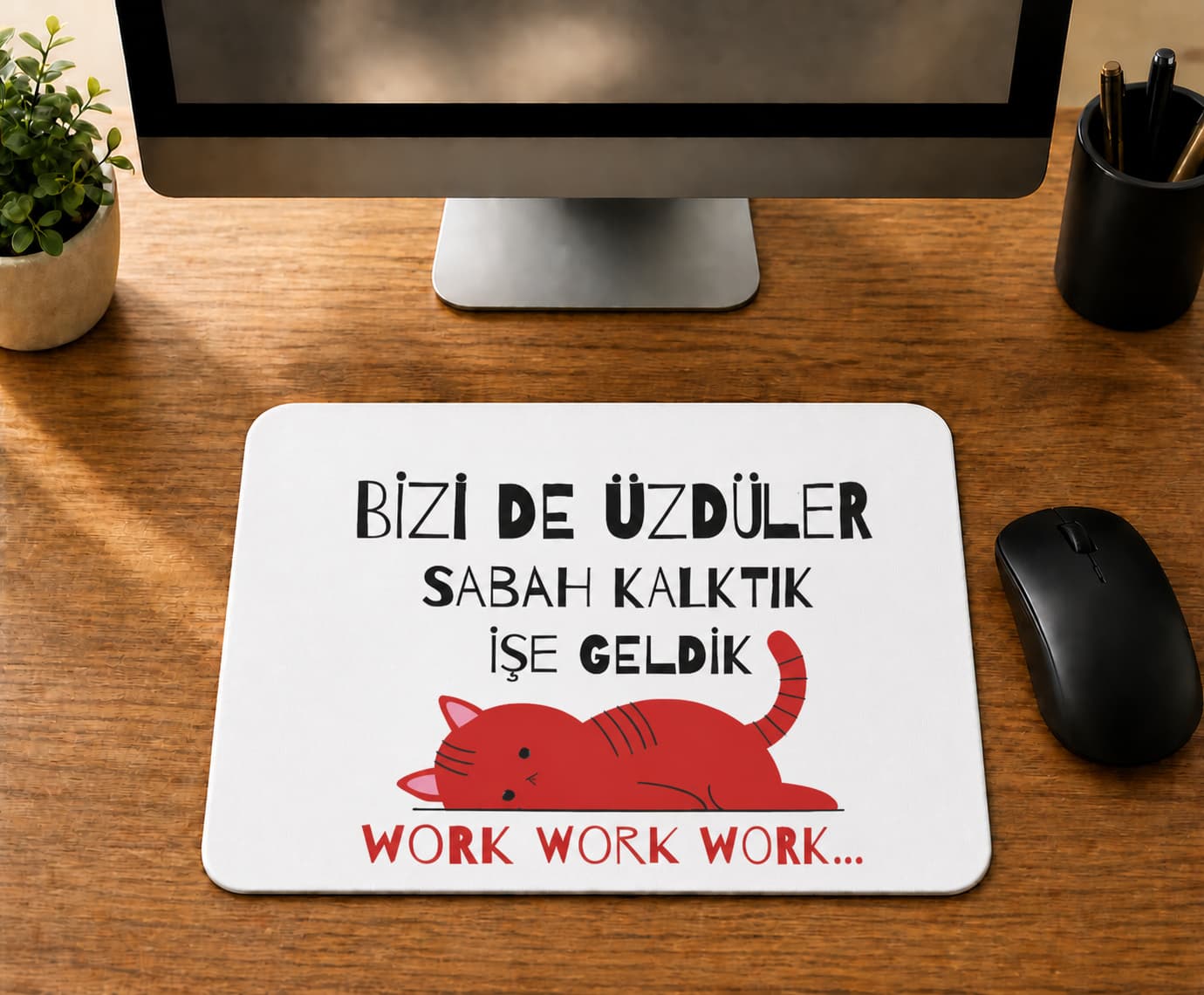 Bizi De Üzdüler Kırmızı Kedi - BASKILI MOUSE PAD