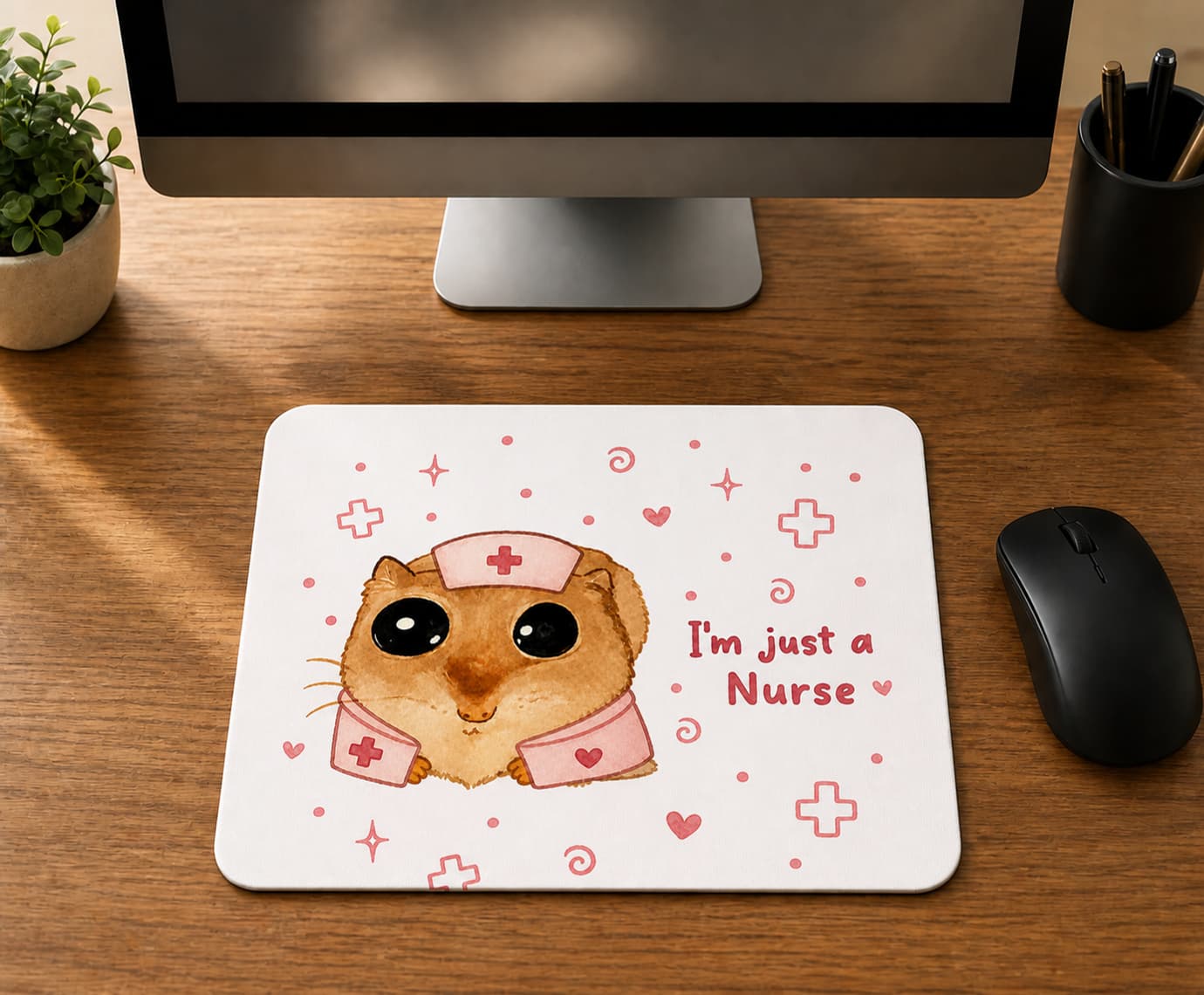 Sad Üzgün Hamster Hemşire - BASKILI MOUSE PAD