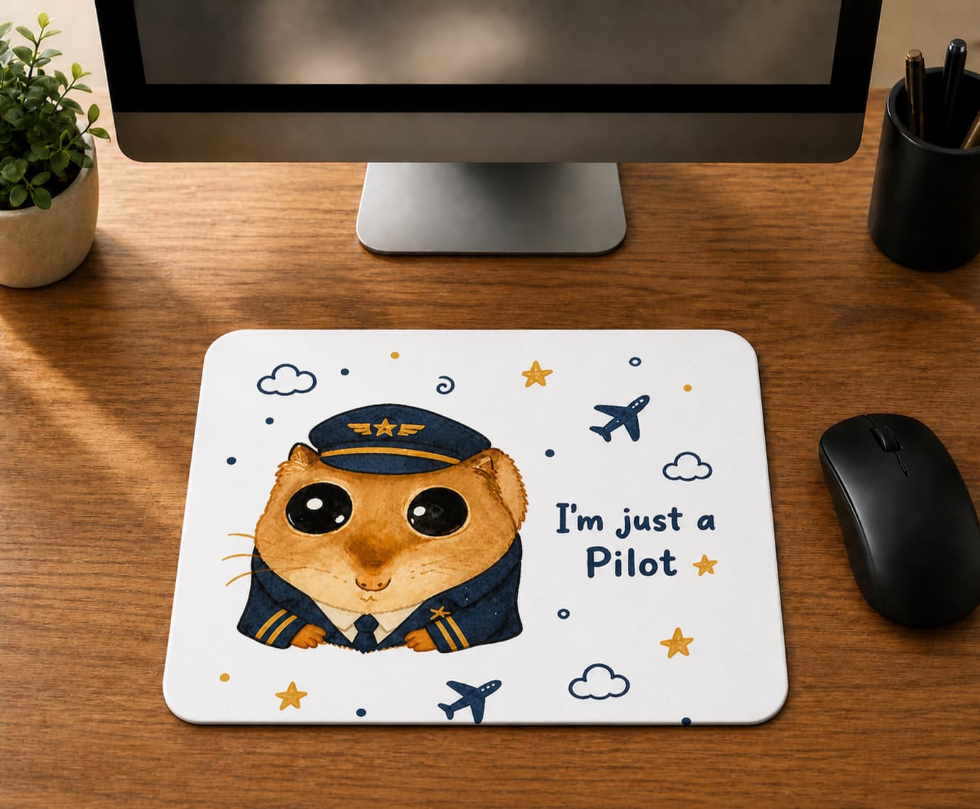 Sad Üzgün Hamster - Meslek Pilot - BASKILI MOUSE PAD
