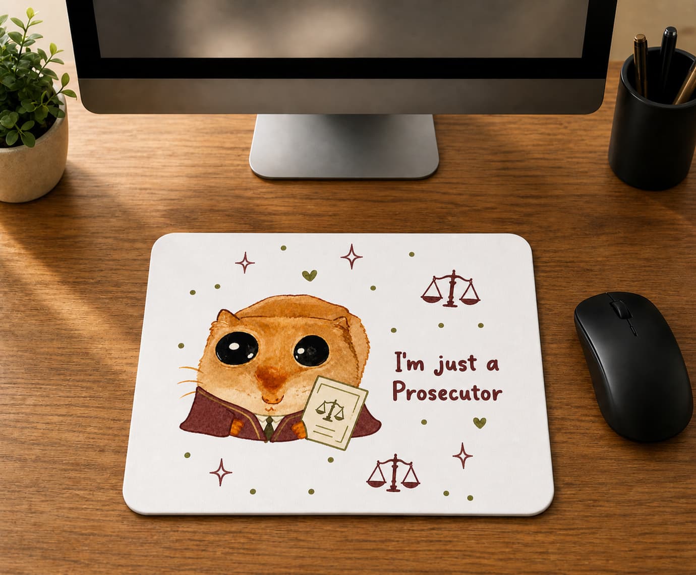 Sad Üzgün Hamster - Meslek Savcı Prosecutor - BASKILI MOUSE PAD