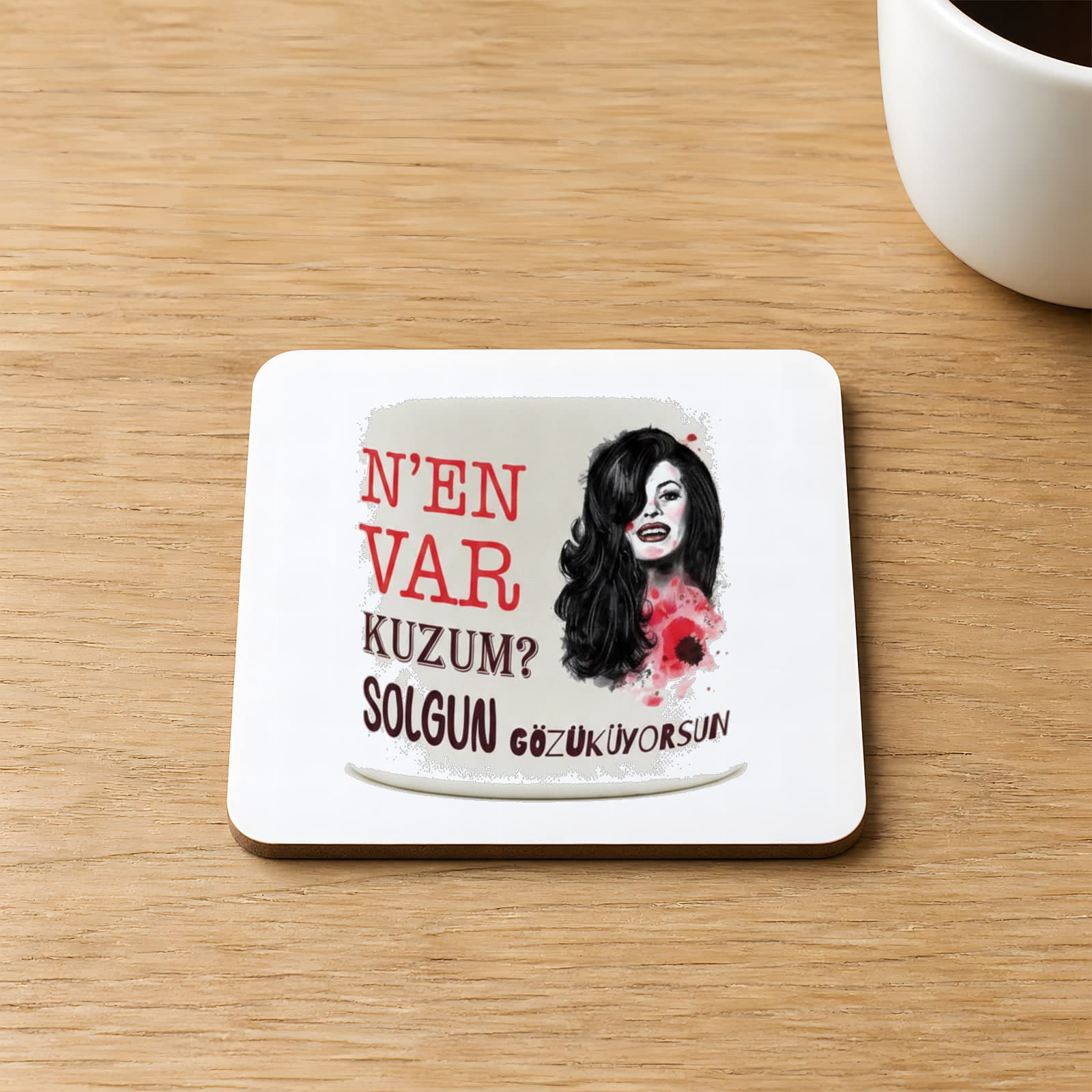 Nen Var Kuzum Baskılı Kare MDF Bardak Altlığı