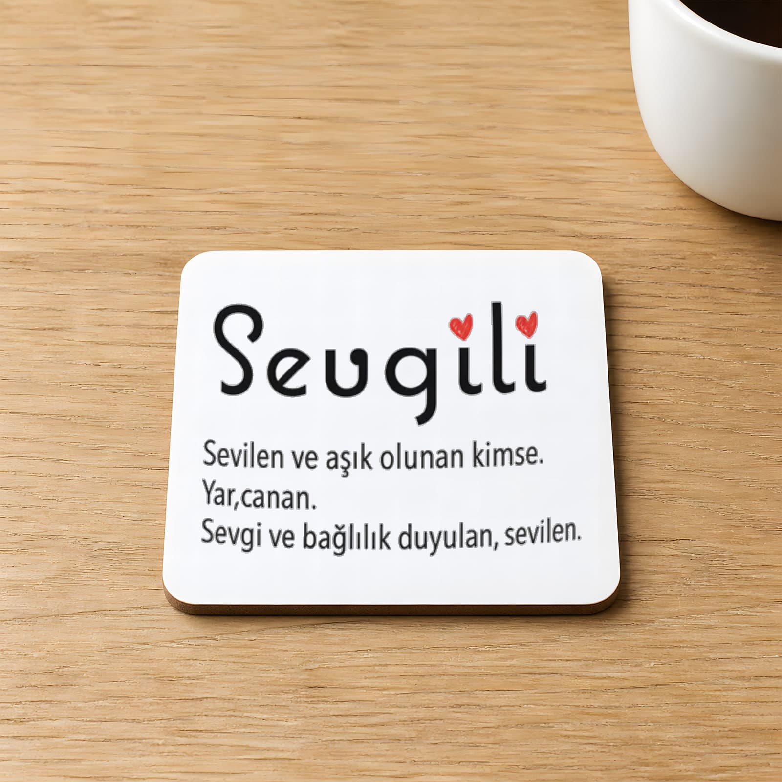 Sevgili Baskılı Kare MDF Bardak Altlığı