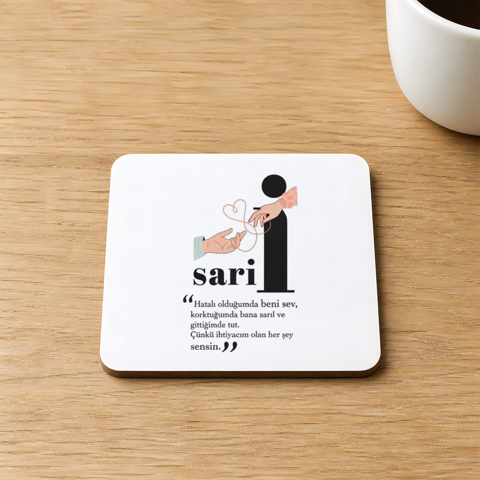 Sarıl Baskılı Kare MDF Bardak Altlığı