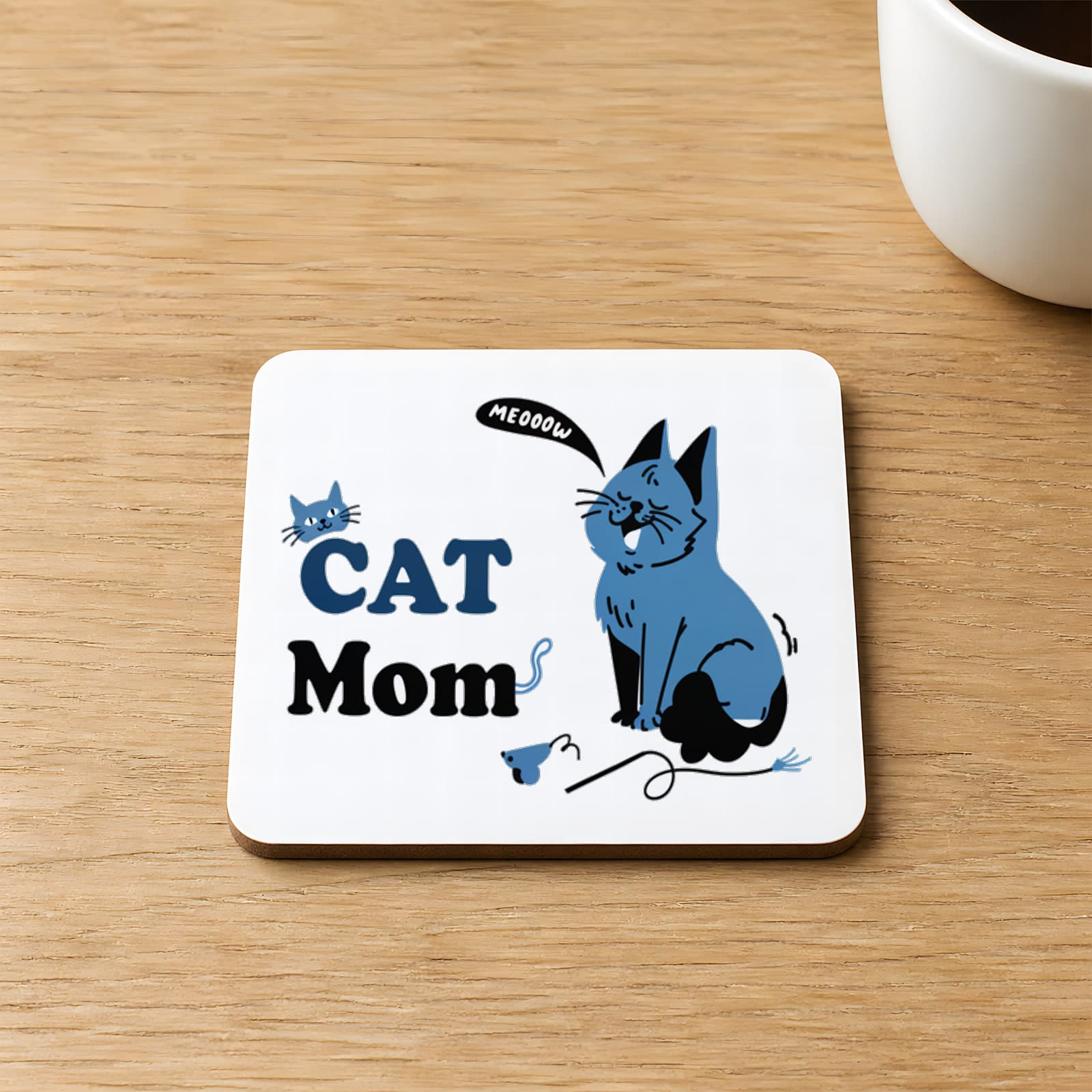 Cat Mom Baskılı Kare MDF Bardak Altlığı