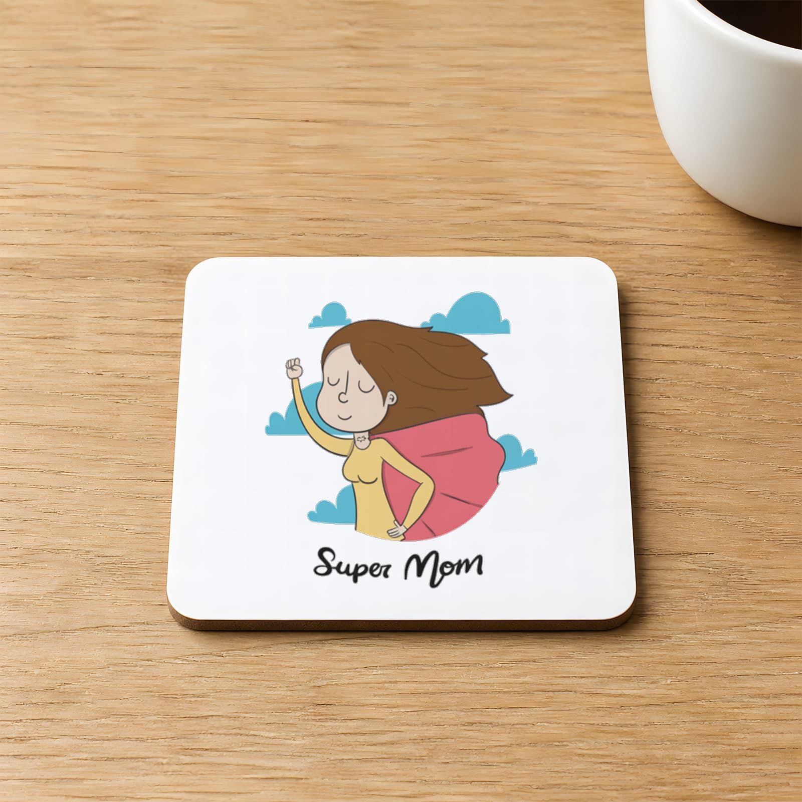 Süper Mom Pelerin Baskılı Kare MDF Bardak Altlığı