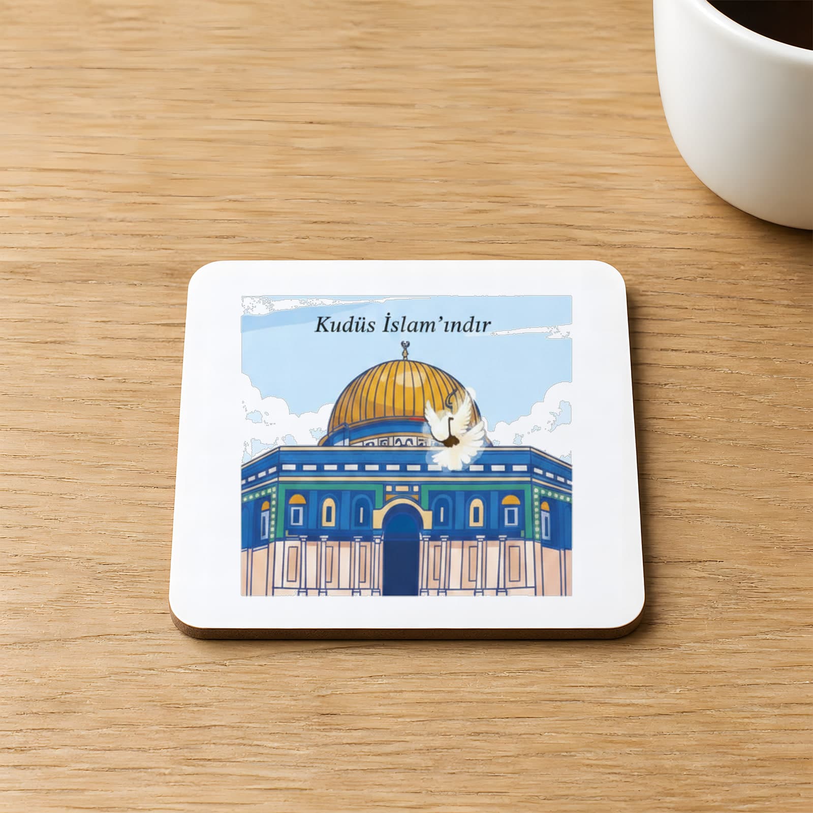 Kudüs İslam Indır Baskılı Kare MDF Bardak Altlığı