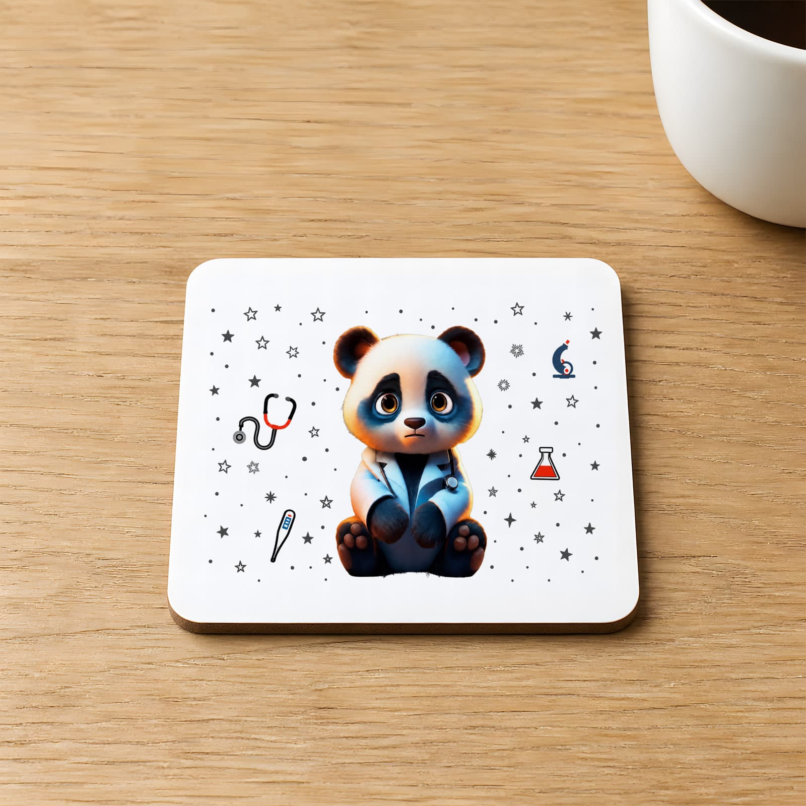 Sad Üzgün Panda - Meslek Doktor Baskılı Kare MDF Bardak Altlığı
