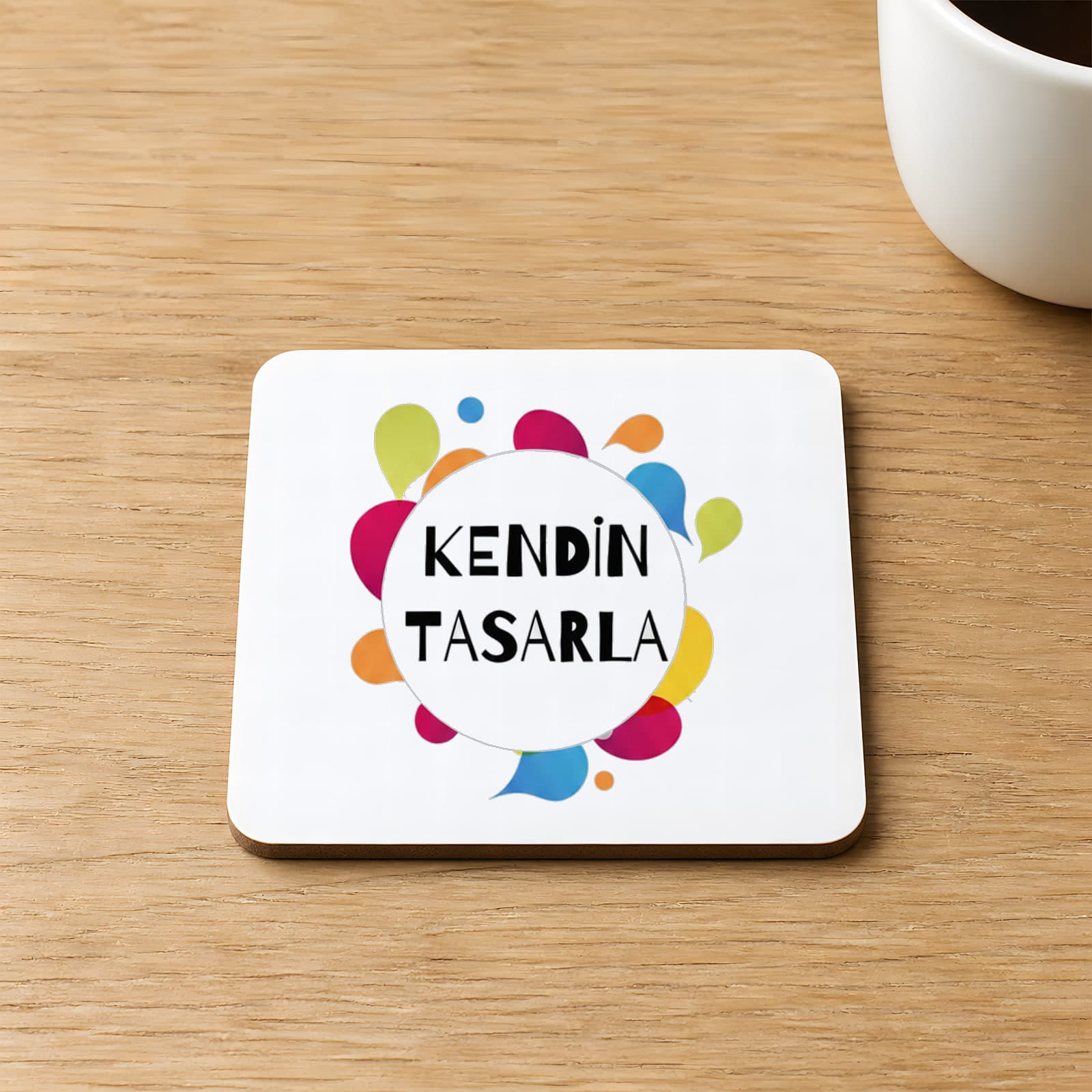 Kendin Tasarla Baskılı Kare MDF Bardak Altlığı