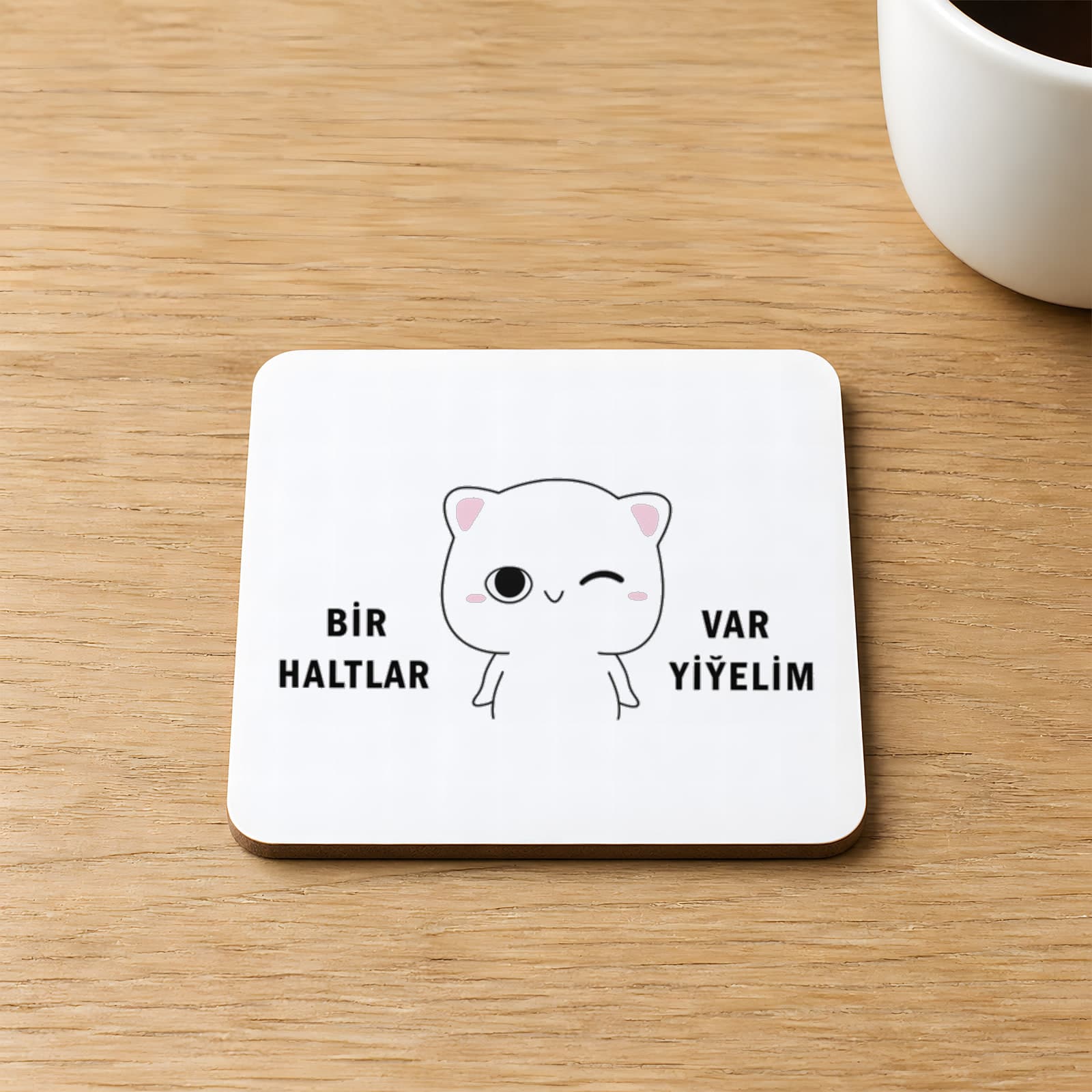 Ruh Hali Serisi Komik Yazılı Baskılı Kare MDF Bardak Altlığı