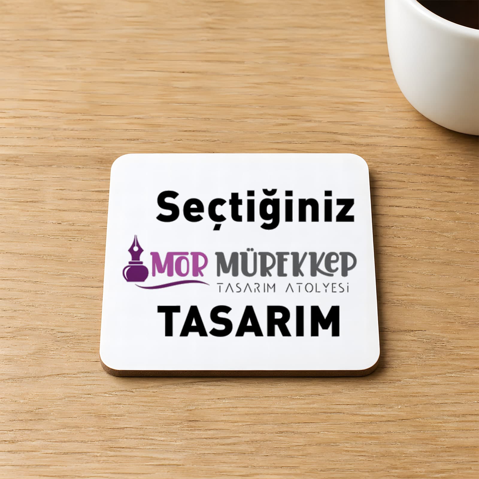 Seçtiğin Mor Mürekkep Baskılı Kare MDF Bardak Altlığı
