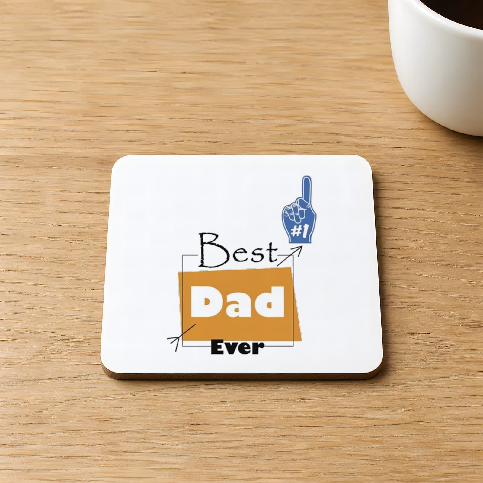 Best Dad #1 Baskılı Kare MDF Bardak Altlığı