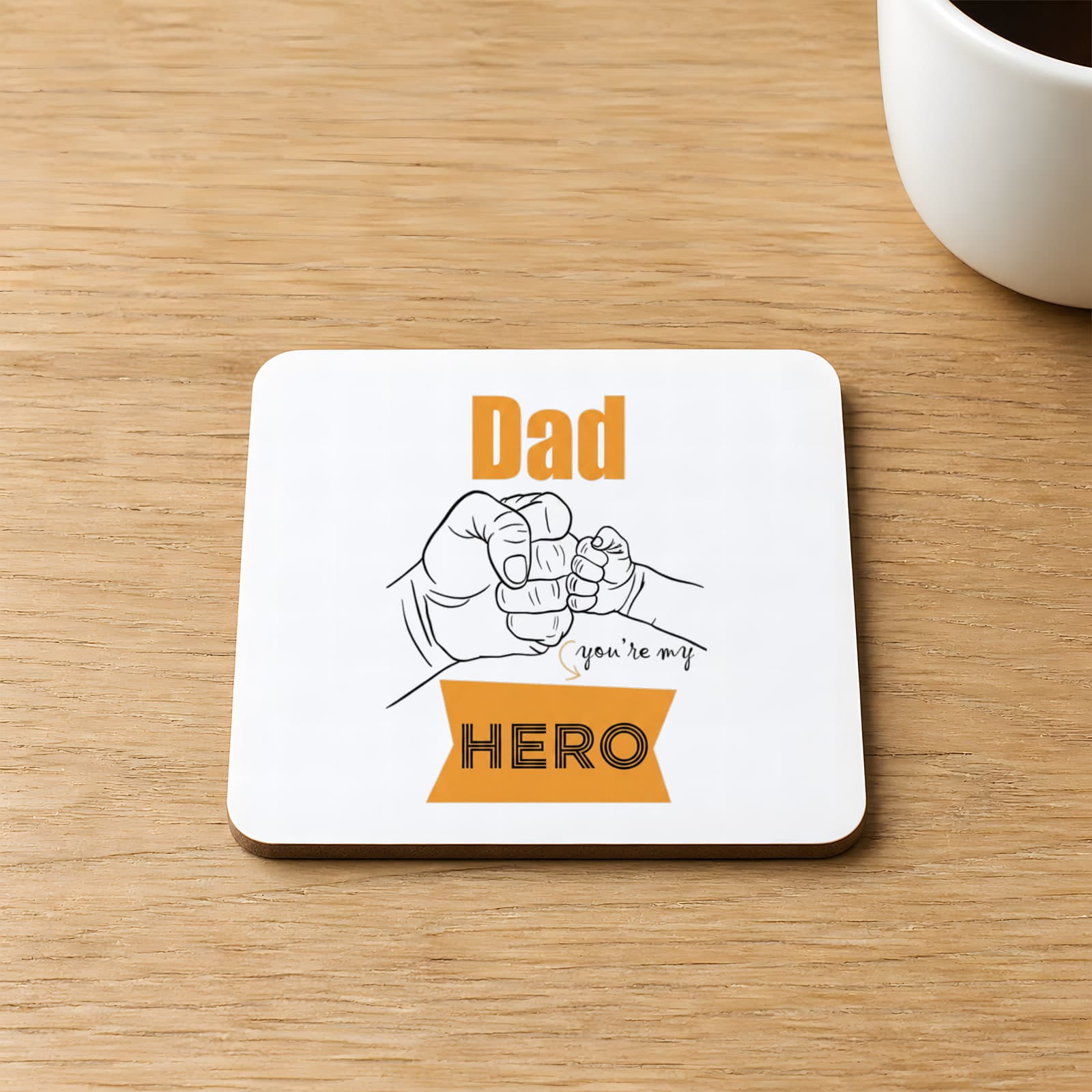 Dad Hero Baskılı Kare MDF Bardak Altlığı