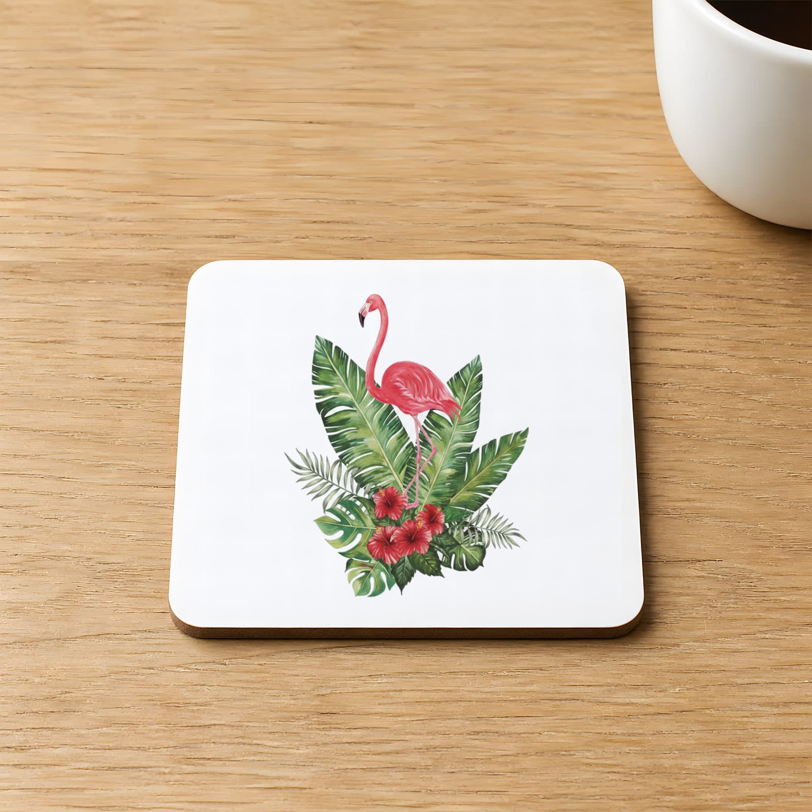 Flamingo Baskılı Kare MDF Bardak Altlığı
