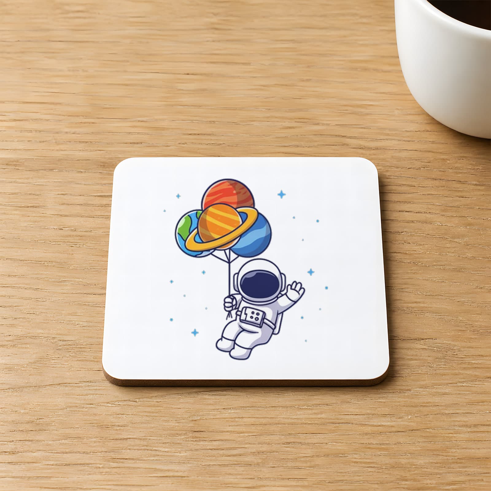 Selam Astronot Tasarım Baskılı Kare MDF Bardak Altlığı