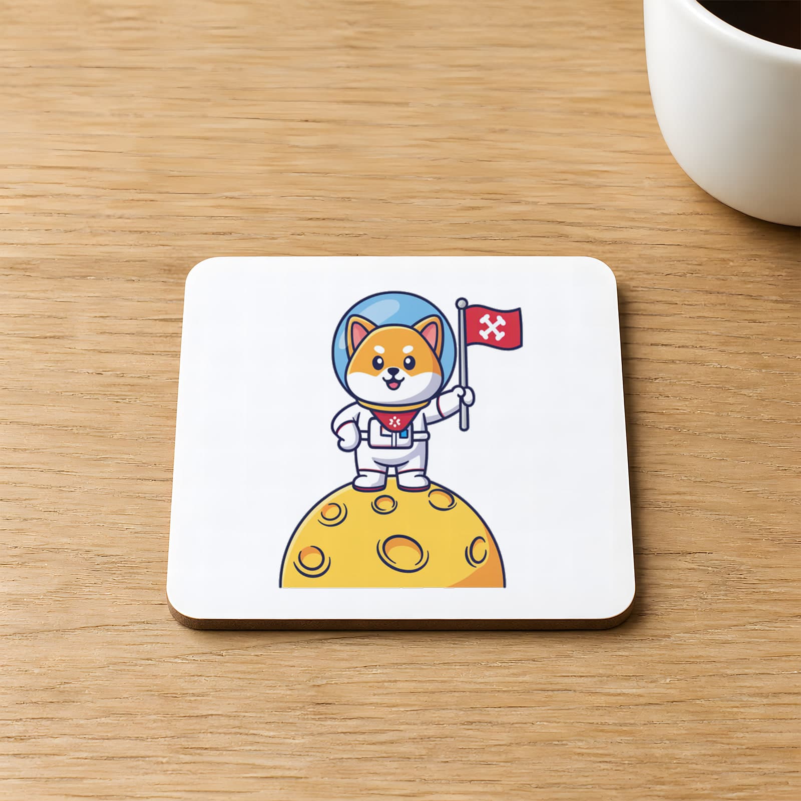 Astronot Kedi Tasarım Baskılı Kare MDF Bardak Altlığı