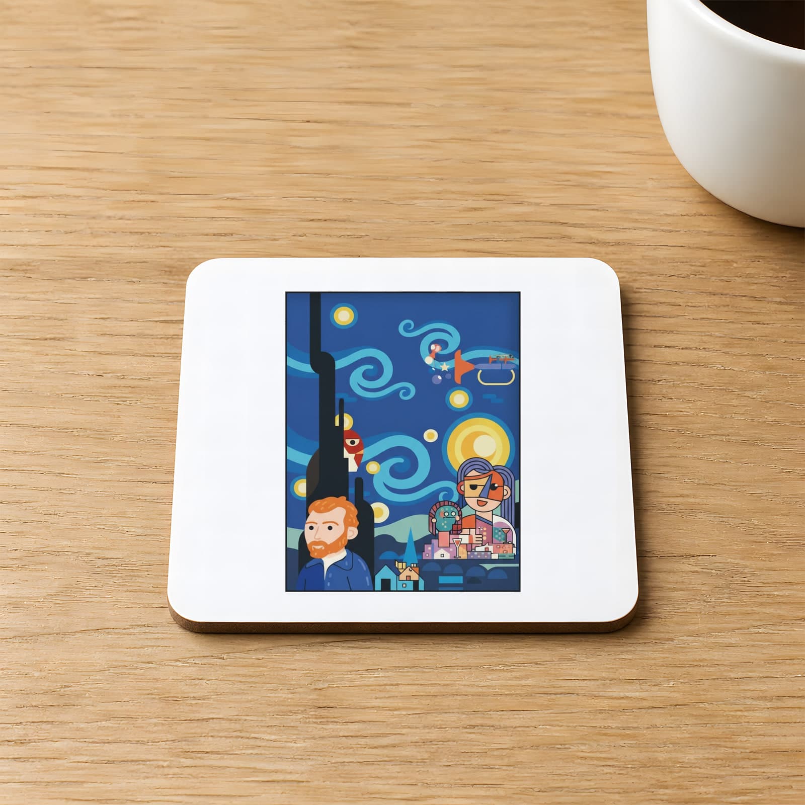 Van Gogh Rüyası Tasarım Baskılı Kare MDF Bardak Altlığı