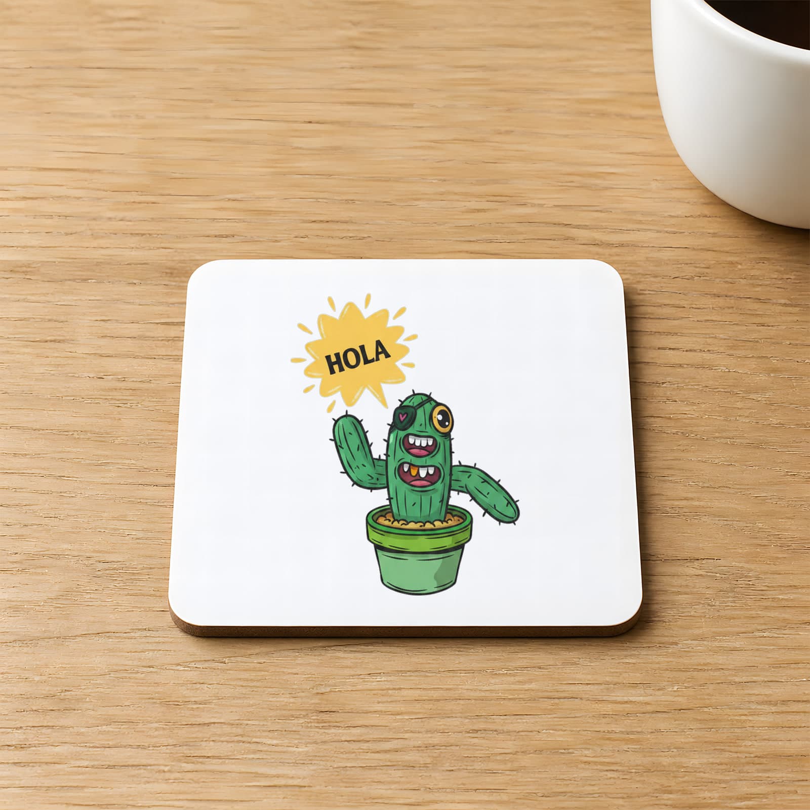 Hola Kaktüs Tasarım Baskılı Kare MDF Bardak Altlığı