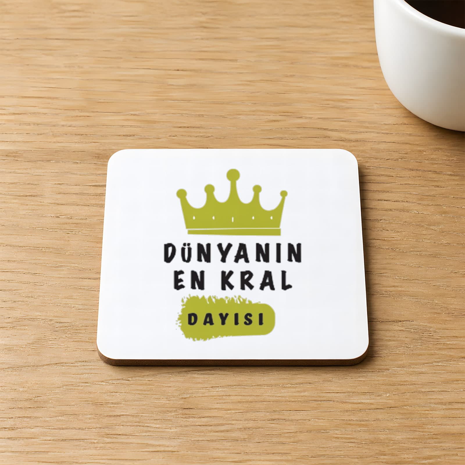 Dünyanın En Kral Dayısı Baskılı Kare MDF Bardak Altlığı